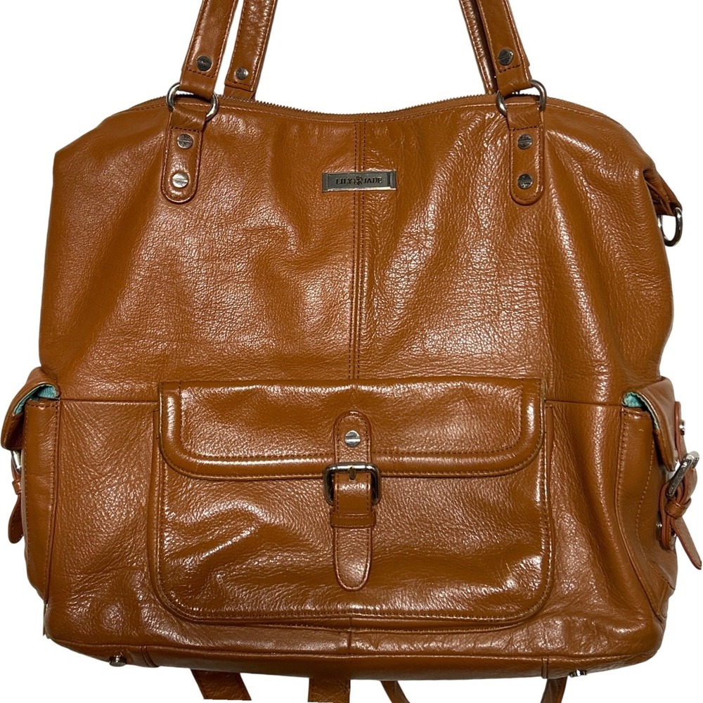 Lily Jade Genuine Leather Convertible Backpack‎ Tote Bag Saddle Brown